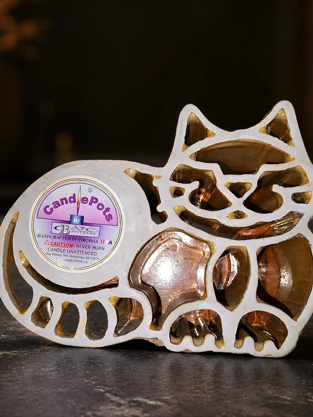 Vintage  handcrafted cat candle holder is a 